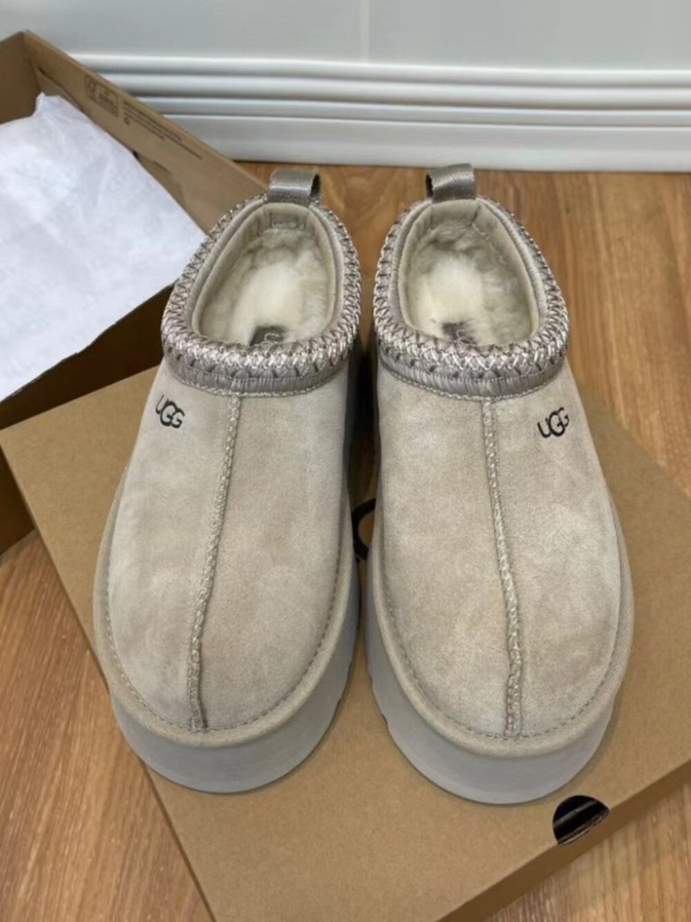 UGG Tazz Platform Slipper Clogs Tasman Braid Neutral Suede - Picture 2 of 6